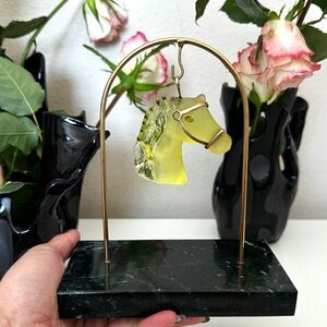 RARE! Sculpted Uranium Glass Horse Art Sculpture Marble Base by Pascal #101/375